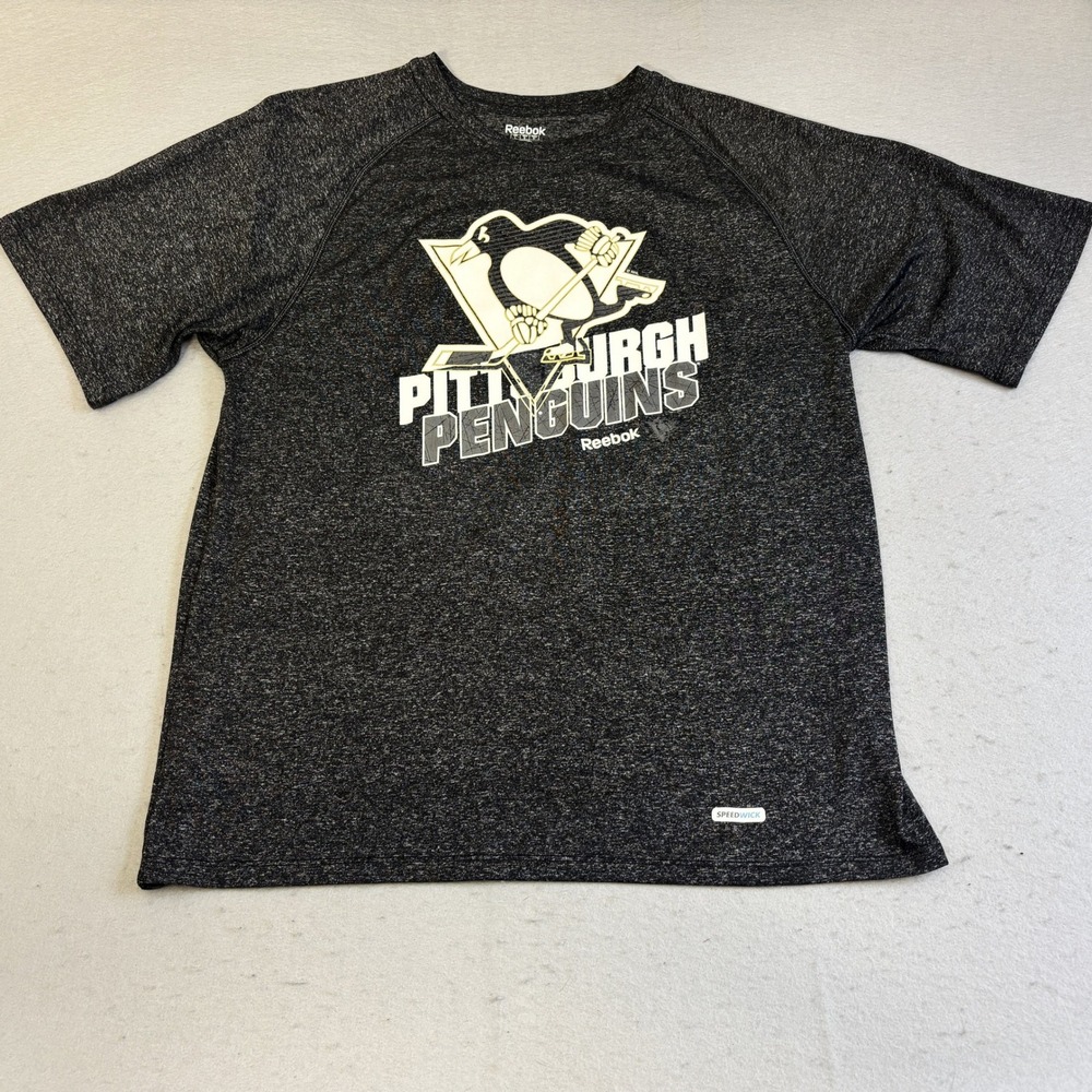 Pittsburgh Penguins Reebok T Shirt Womens Large Hockey NHL Gray Speedwick Sports